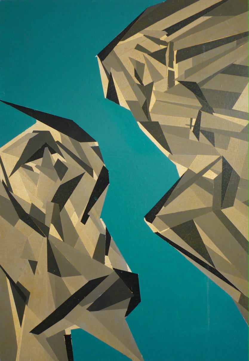 Number 2 of 3 works depicting conflict. It's an older work and made with acrylic paint on wood