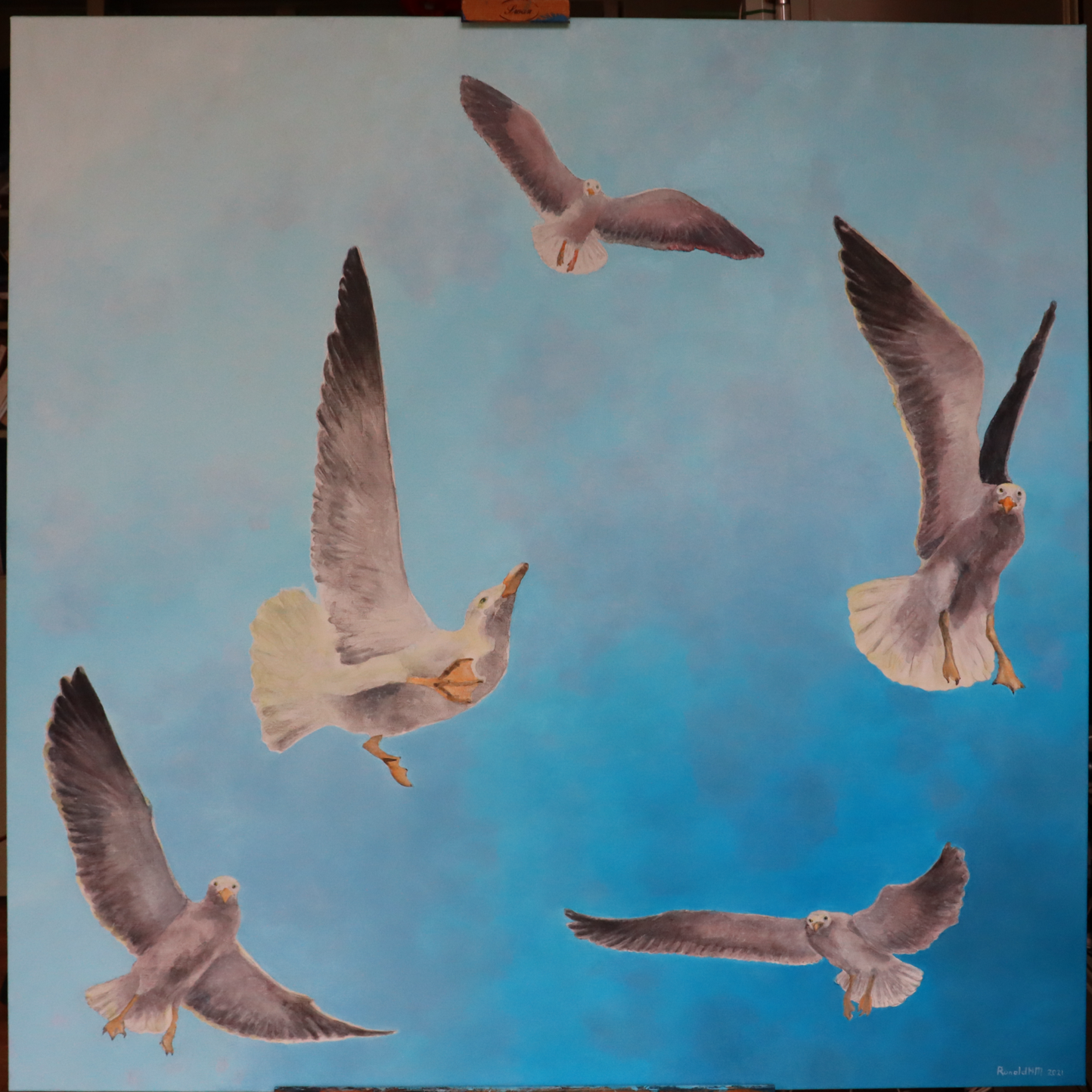 5 Hungry seaguls looking at you, oil on canvas