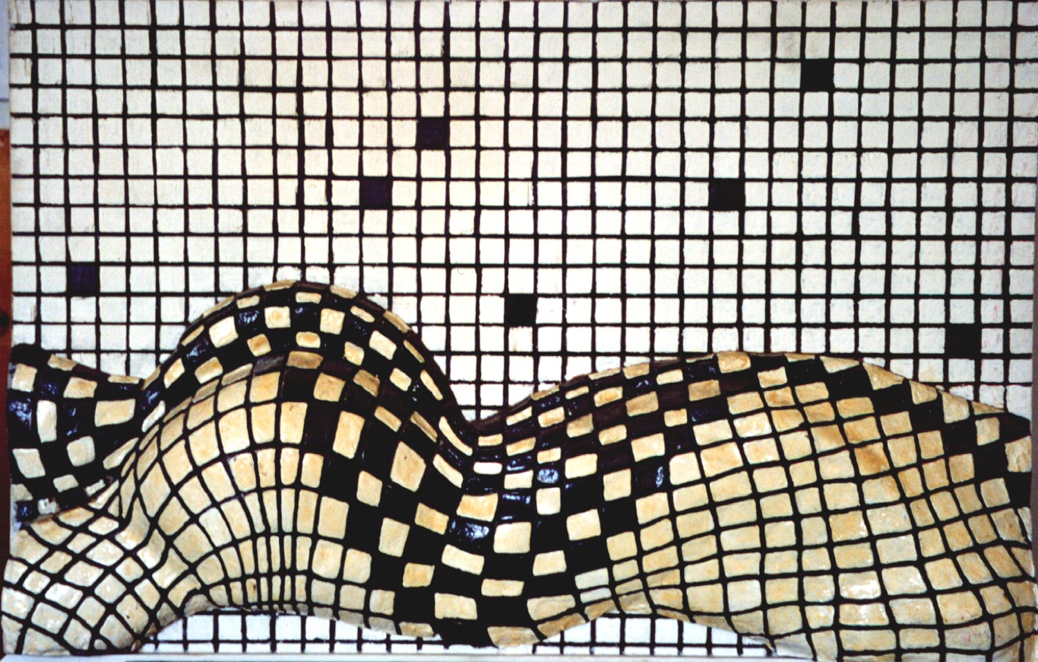 Scale model of a male body made of ceramic tiles