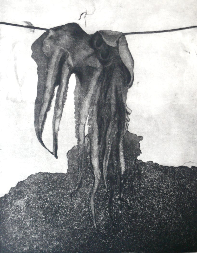Stone print of a drying octopus as found in Greece