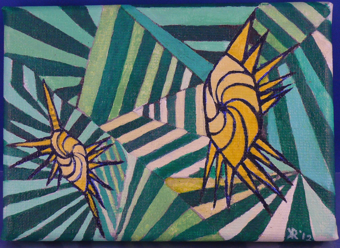 Cubistic painting of 2 Sunflowers, oil on canvas