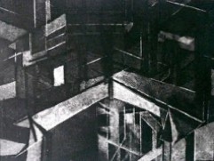 Etching of an abstract city view
