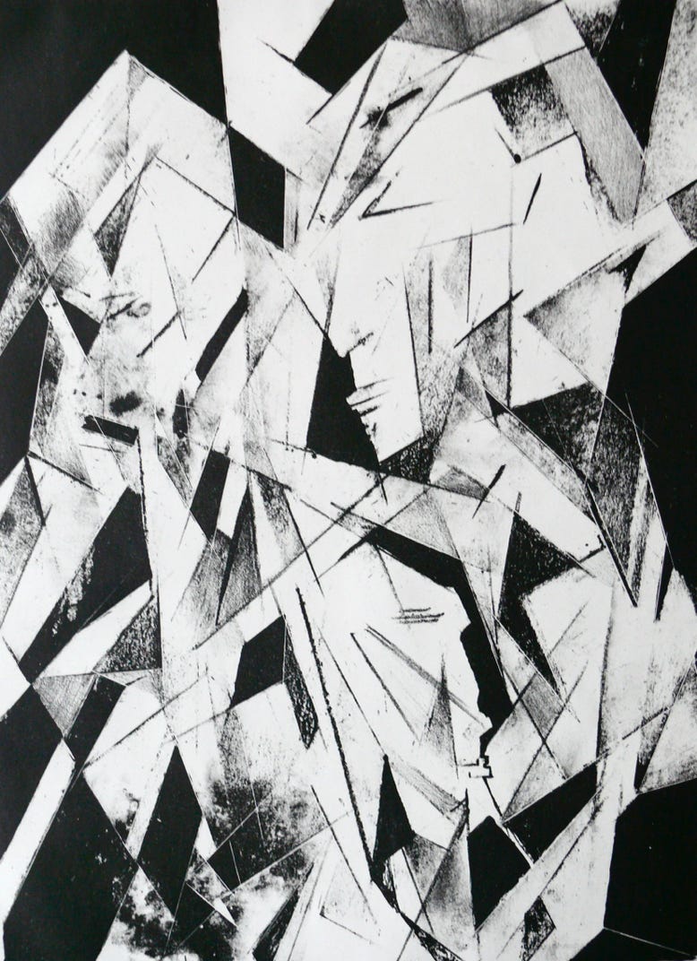 Composition of cubic masks, stoneprint 