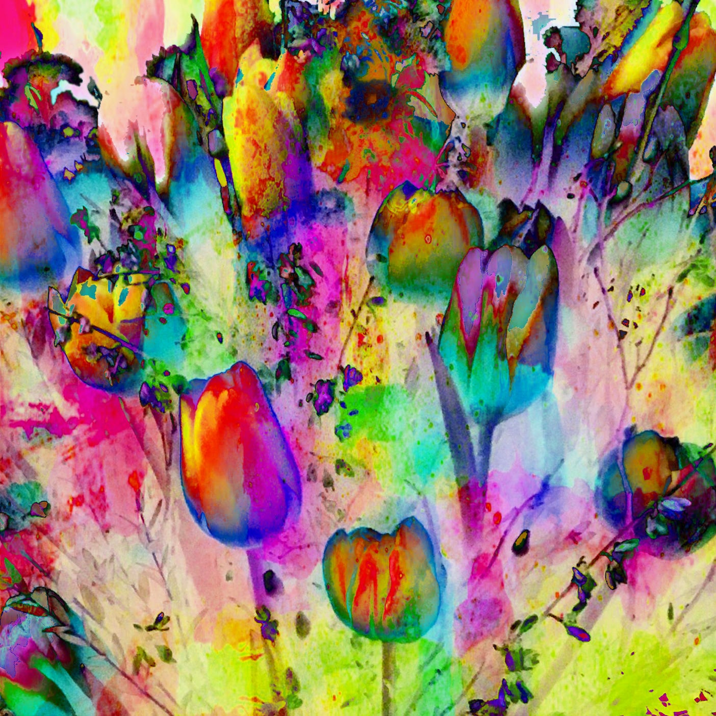 A colorful graphic work of spring tulips